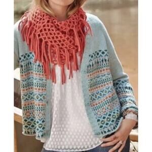 Sundance Womens Fair Isle Chunky Knit Cardigan Merino Wool Blend Sweater Medium